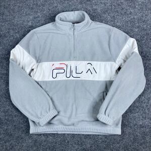 FILA Pullover Mens Size M Gray Fleece Quarter Zip Logo Spellout Retro Style